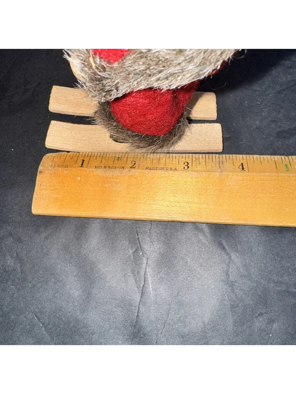 Vtg Santa Claus Skiing Figurine 7” Wooden Skis & Poles Faux Fur Trim Christmas
